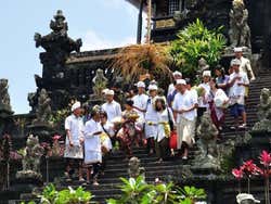Leaving the temple